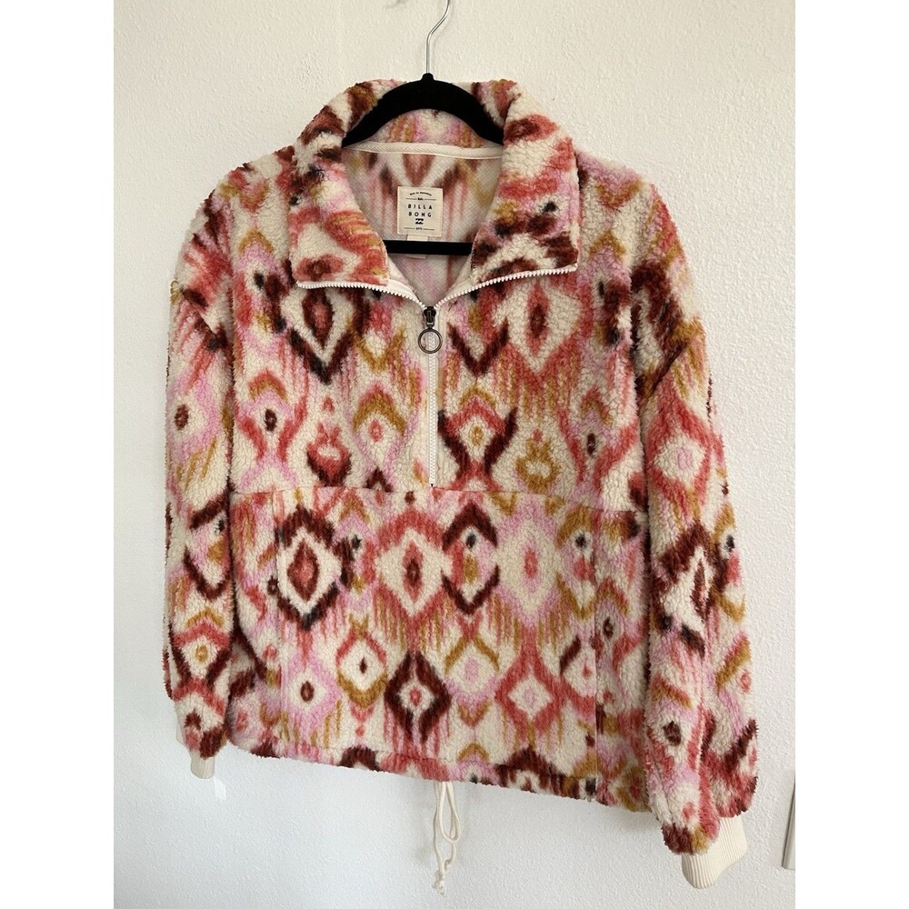 Billabong Womens Sz M Multicolor Cozy Fleece Half Zip Jacket Southwestern Boho